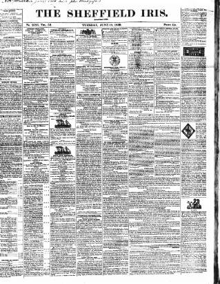 cover page of Sheffield Iris published on June 18, 1839