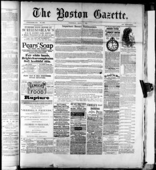 cover page of Boston Gazette published on March 6, 1889