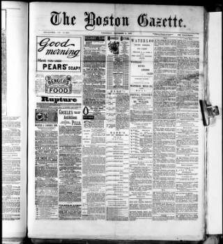 cover page of Boston Gazette published on September 4, 1889