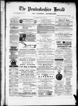 cover page of Pembrokeshire Herald published on June 27, 1879