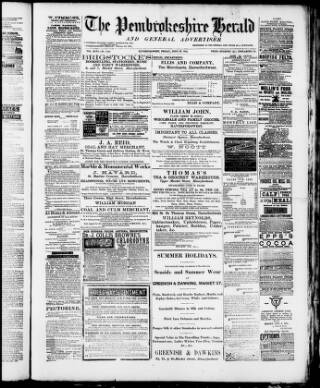 cover page of Pembrokeshire Herald published on June 28, 1889