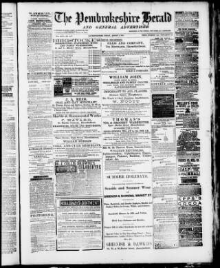 cover page of Pembrokeshire Herald published on August 2, 1889