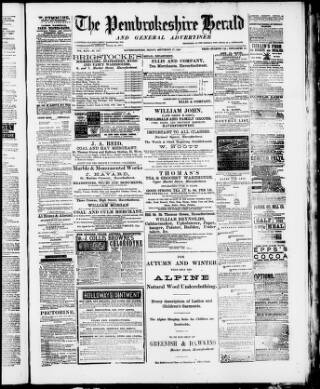 cover page of Pembrokeshire Herald published on September 27, 1889