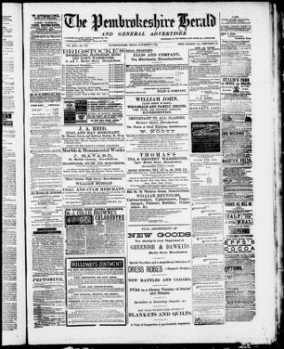cover page of Pembrokeshire Herald published on November 8, 1889