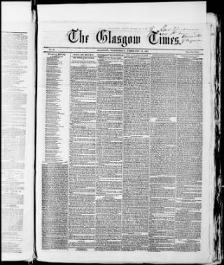 cover page of Glasgow Times published on February 11, 1857