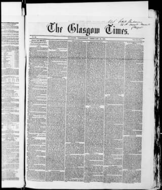 cover page of Glasgow Times published on February 25, 1857