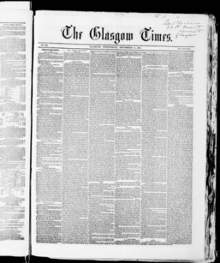 cover page of Glasgow Times published on September 2, 1857
