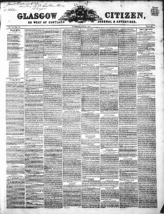 cover page of Glasgow Citizen published on May 17, 1845