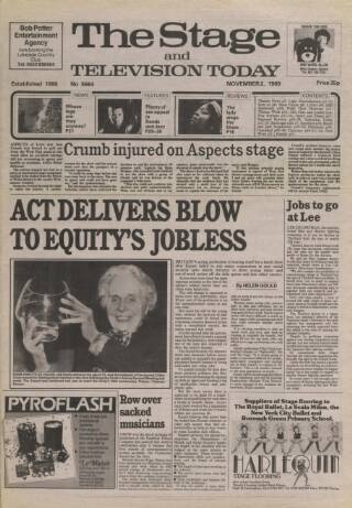 cover page of The Stage published on November 2, 1989