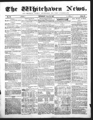 cover page of Whitehaven News published on June 18, 1857