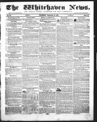 cover page of Whitehaven News published on September 17, 1857