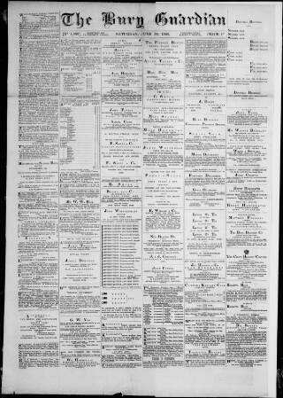 cover page of Bury Guardian published on June 30, 1888