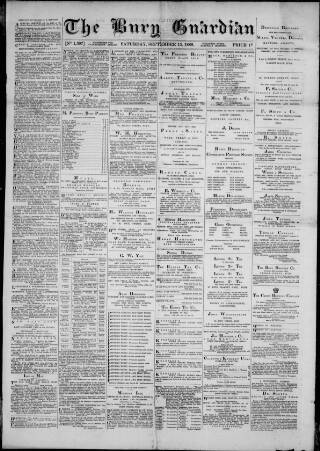 cover page of Bury Guardian published on September 15, 1888