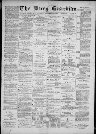cover page of Bury Guardian published on November 17, 1888