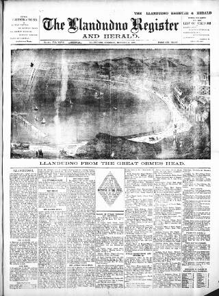 cover page of Llandudno Register and Herald published on December 5, 1889