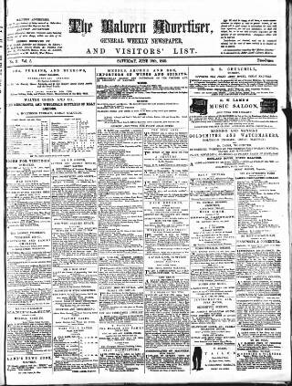 cover page of Malvern Advertiser published on June 18, 1859