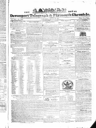 cover page of Royal Devonport Telegraph, and Plymouth Chronicle published on September 15, 1832
