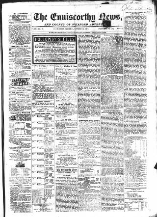 cover page of Enniscorthy News published on November 2, 1867