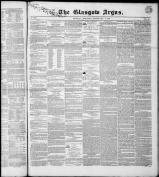 cover page of Glasgow Argus published on February 2, 1846