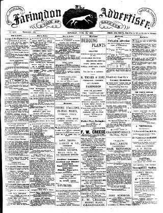 cover page of Faringdon Advertiser and Vale of the White Horse Gazette published on June 18, 1898
