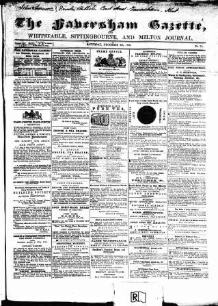 cover page of Faversham Gazette published on December 6, 1856