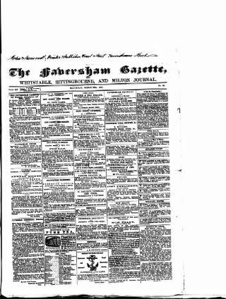 cover page of Faversham Gazette published on March 28, 1857