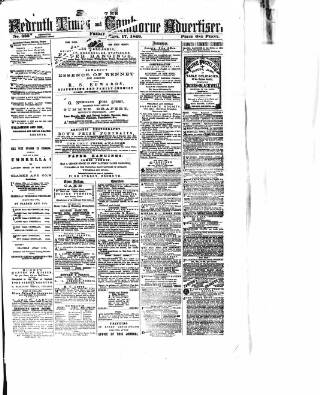 cover page of Cornubian and Redruth Times published on September 17, 1869