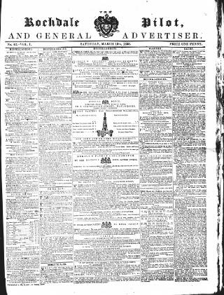cover page of Rochdale Pilot published on March 13, 1858