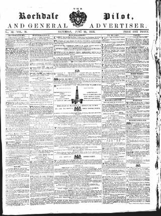 cover page of Rochdale Pilot published on June 19, 1858