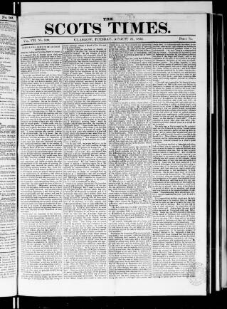 cover page of Scots Times published on August 21, 1832