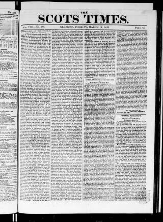 cover page of Scots Times published on March 19, 1833