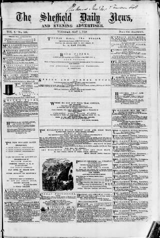 cover page of Sheffield Daily News published on May 4, 1858