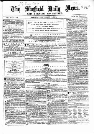 cover page of Sheffield Daily News published on September 17, 1859