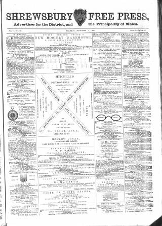 cover page of Shrewsbury Free Press, and Advertiser for Salop published on November 17, 1866