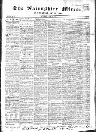 cover page of Nairnshire Mirror published on June 21, 1853