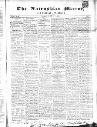 cover page of Nairnshire Mirror published on September 13, 1853