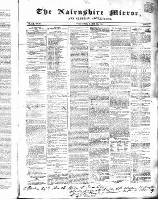 cover page of Nairnshire Mirror published on March 29, 1854