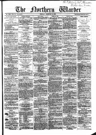 cover page of Northern Warder published on February 2, 1869