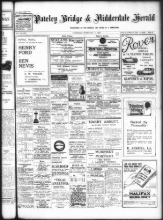 cover page of Pateley Bridge & Nidderdale Herald published on February 2, 1929