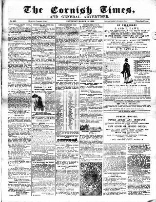 cover page of Cornish Times published on March 19, 1859