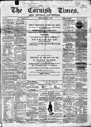 cover page of Cornish Times published on May 2, 1863