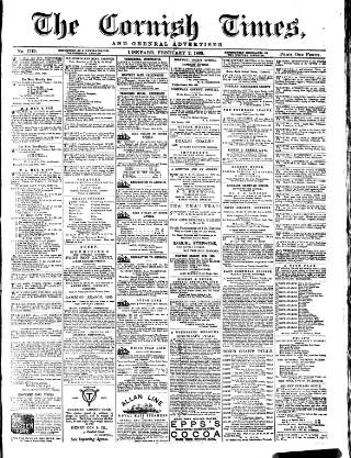 cover page of Cornish Times published on February 2, 1889