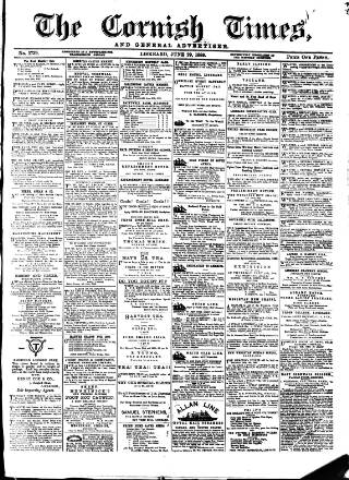cover page of Cornish Times published on June 29, 1889