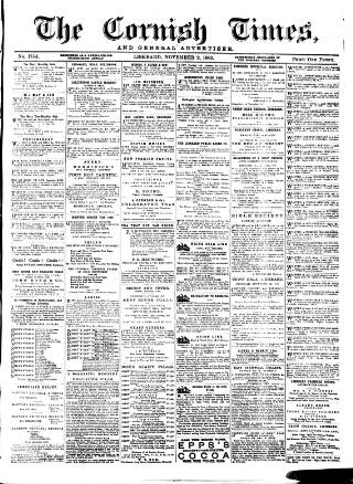 cover page of Cornish Times published on November 2, 1889