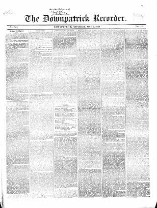 cover page of Downpatrick Recorder published on May 2, 1840