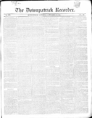 cover page of Downpatrick Recorder published on September 17, 1842