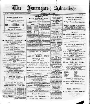 cover page of Harrogate Advertiser and Weekly List of the Visitors published on November 2, 1889