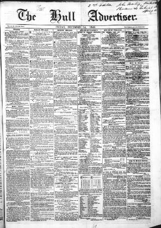 cover page of Hull Advertiser published on December 14, 1849