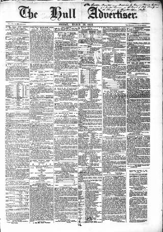 cover page of Hull Advertiser published on March 19, 1852