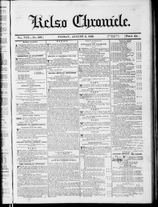 cover page of Kelso Chronicle published on August 2, 1839